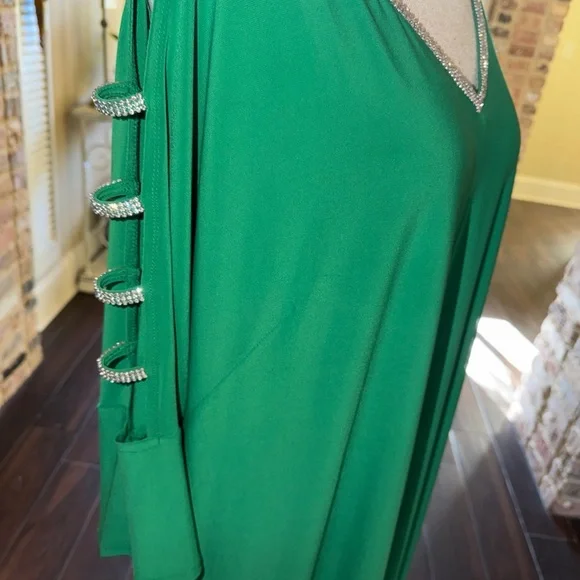 MSK Kelly Green RHINESTONE 3/4 Sleeve Sheath Dress V Neck Size 2X NEW - Picture 4 of 9